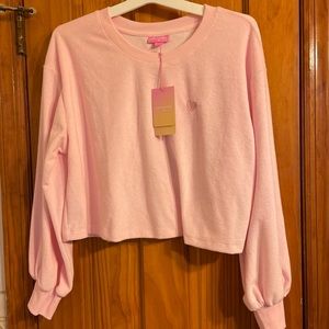 NWT STONEY CLOVER LANE x TARGET PINK CROPPED SWEATSHIRT HEART Top SIZE L LARGE